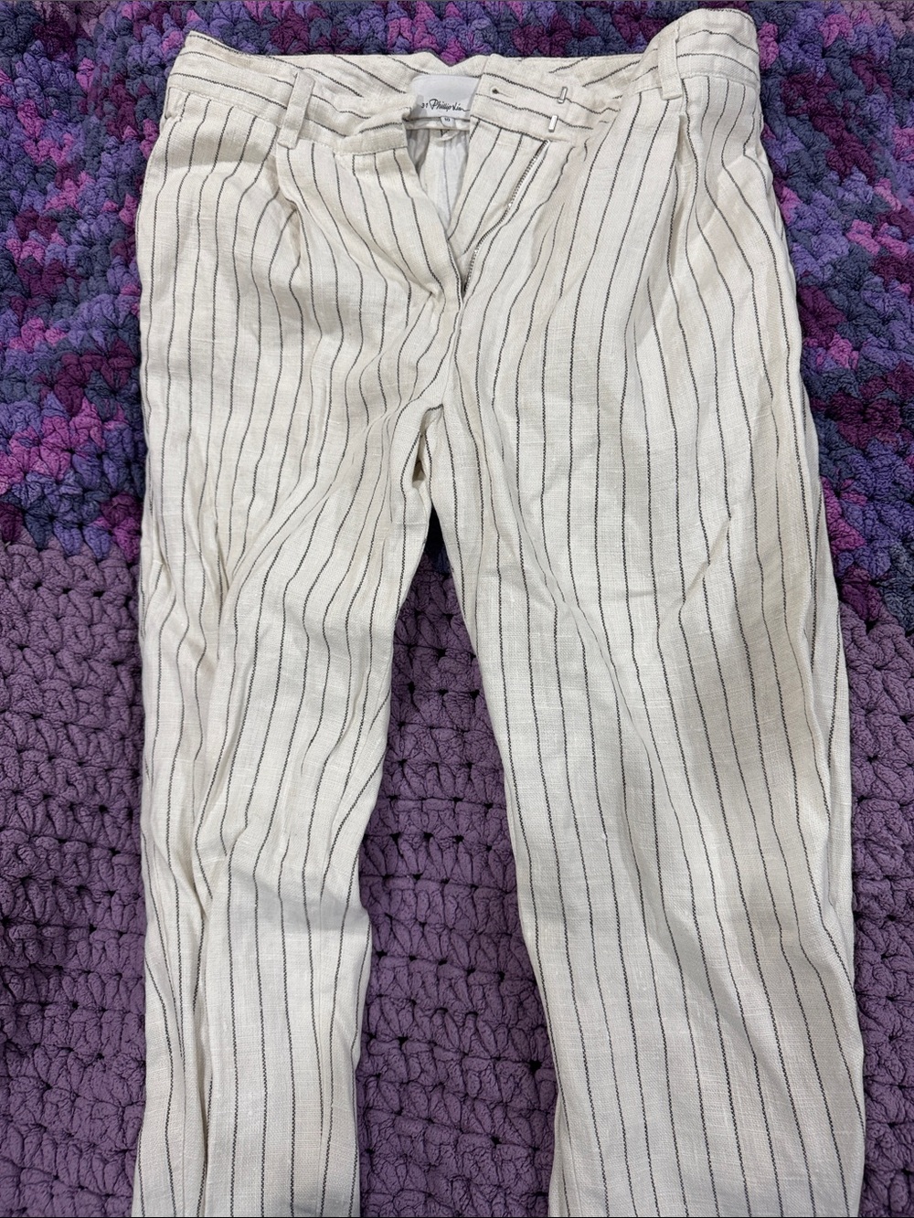 3.1 Phillip Lim White Pinstripe Cropped Linen-Blend Pants